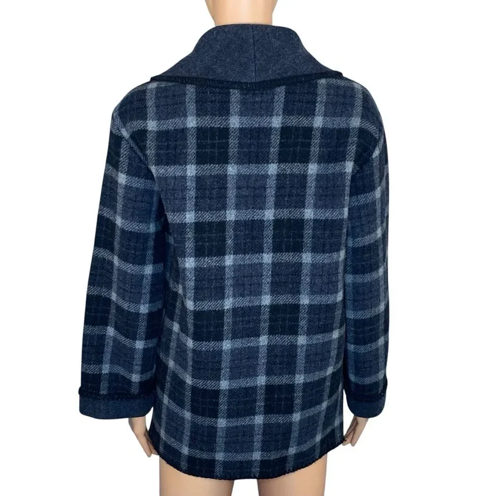 Marsh Landing Barn Jacket Wool Blend Blanket Coat Plaid Rustic Farm House SZ S
